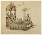 29090 Afbeelding van de praalwagen met een allegorische voorstelling van de Unie van Utrecht (1579), de zevende van de ...